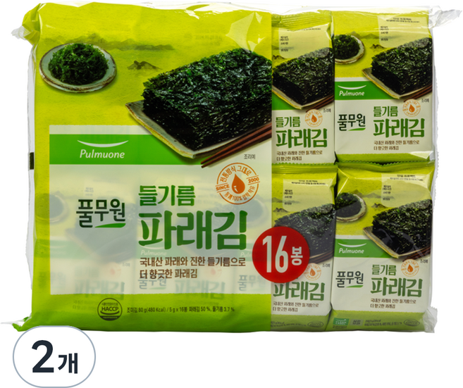 풀무원 들기름 파래김, 80g, 2개