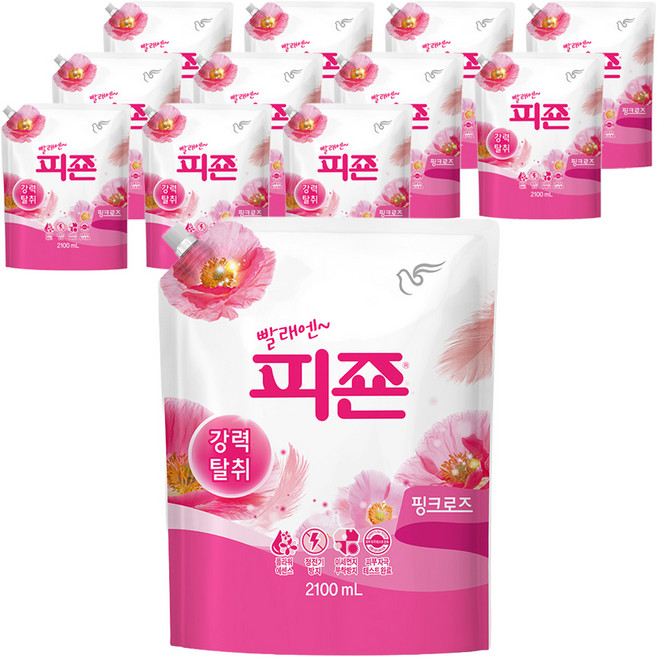 피죤 레귤러 섬유유연제 핑크로즈, 2.1L, 12개