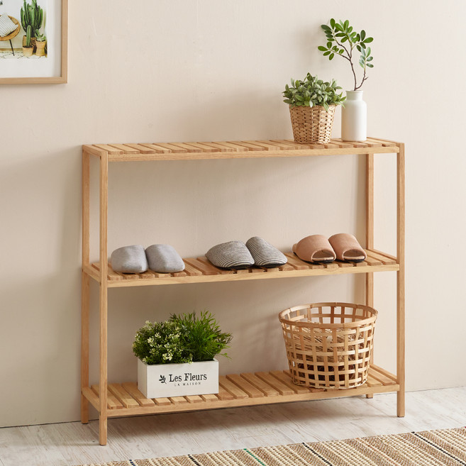 조은세상 고무나무 원목 신발장 1000, 내추럴, 3단