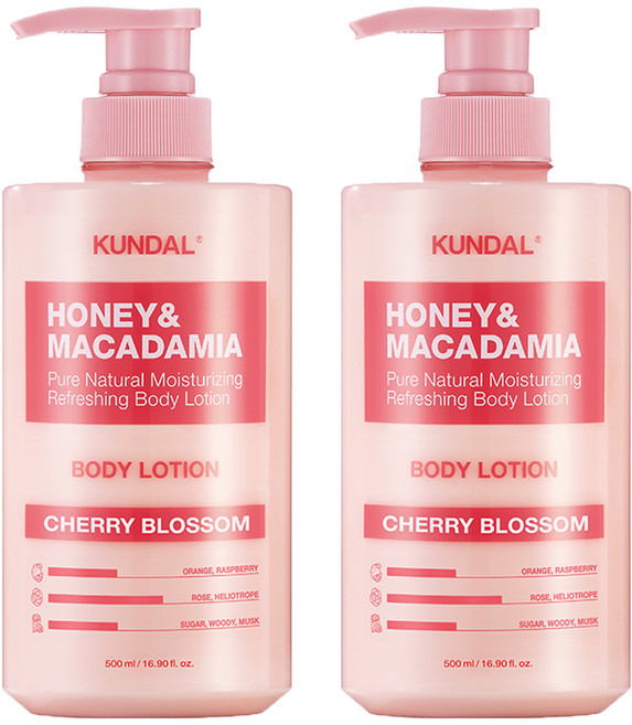 쿤달 허니 앤 마카다미아 퓨어 바디로션 체리블라썸향, 2개, 500ml