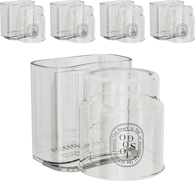 리빙공감 티스 부착형 칫솔꽂이 양치컵 세트, 5세트, 투명화이트