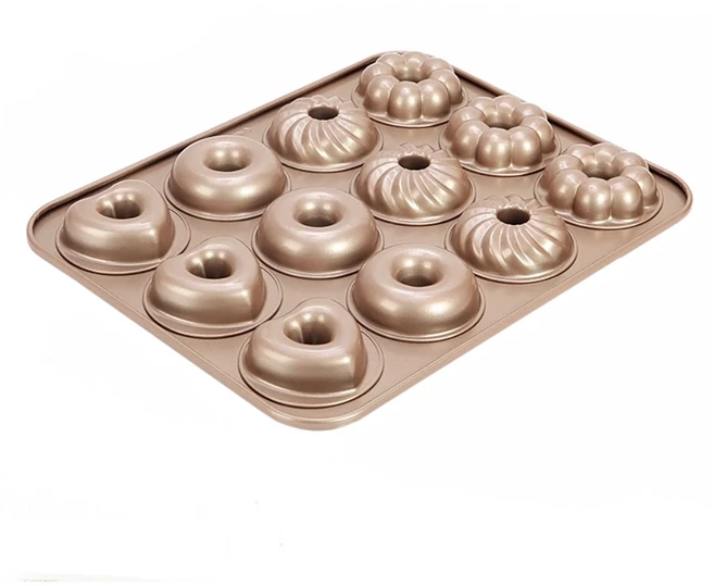 CHEFMADE 學廚 12連杯不沾蛋糕模 32.5x25.8x2.2cm, 四花式 金色, 1個