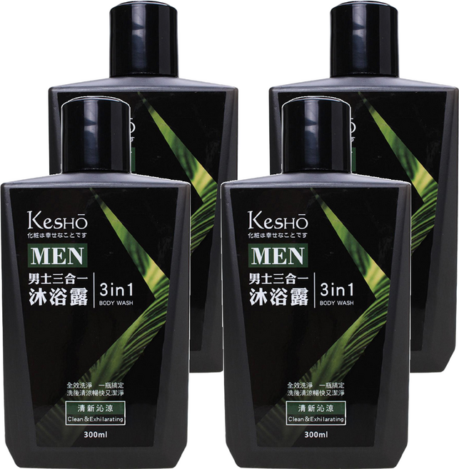 KeSHO 男性三合一清新沁涼沐浴露 300ml, 4瓶