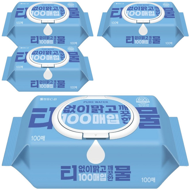 코디 티없이 맑고 깨끗한 물티슈 캡형, 35g, 100매, 4개