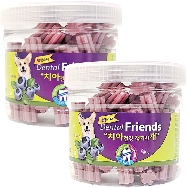 댕댕스타 강아지 덴탈프랜즈 치아건강 챙기시개 간식, 블루베리, 300g, 2개