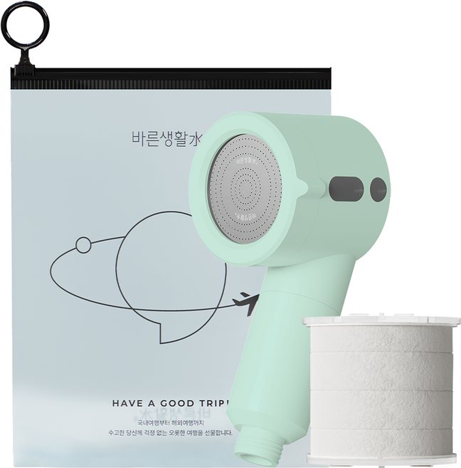 바른생활수 여행용 미니 샤워기 + 필터, 1개, 민트그린