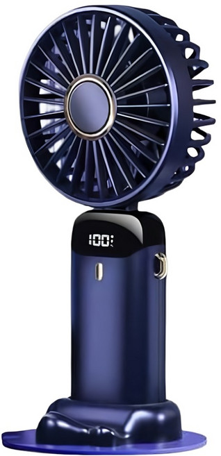 智能顯示USB風扇 超長續航 LED電量顯示 5檔風力 5葉片 10000mAh 電池, N15, 藍紫色