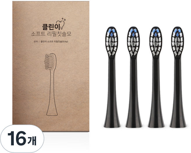 오아 클린이소프트 전용 리필 칫솔모 블랙, VO-ET034, 16개