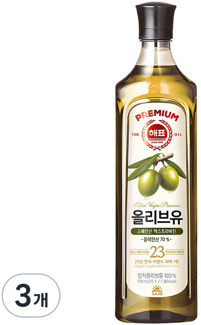 해표 압착 올리브유, 900ml, 3개