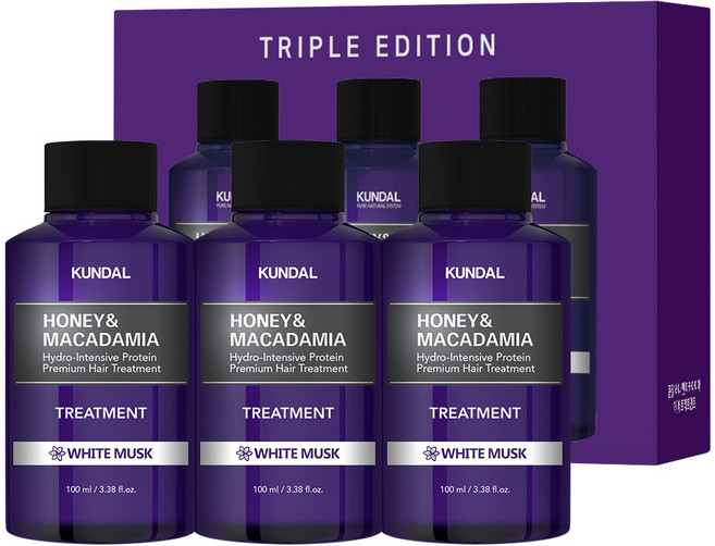 쿤달 허니 앤 마카다미아 헤어 트리트먼트 화이트머스크향, 100ml, 3개