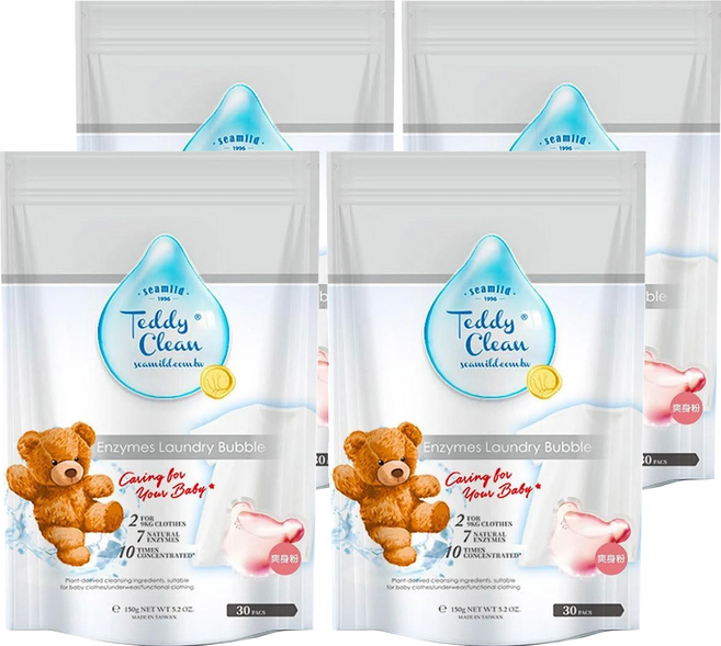 清淨海 Teddy Clean系列 植萃酵素洗衣膠囊 爽身粉, 30顆, 4袋