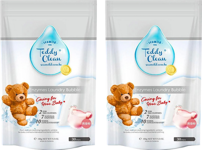 清淨海 Teddy Clean系列 植萃酵素洗衣膠囊 爽身粉, 30顆, 2袋
