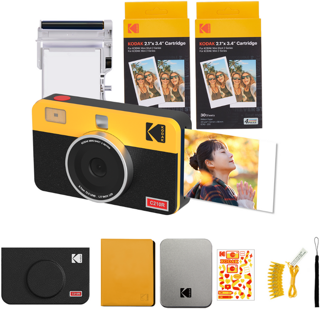 코닥 미니샷2 레트로 즉석 카메라 C210R + 카트리지 +액세서리 세트, 1세트, PAC_C210RY (C210R)