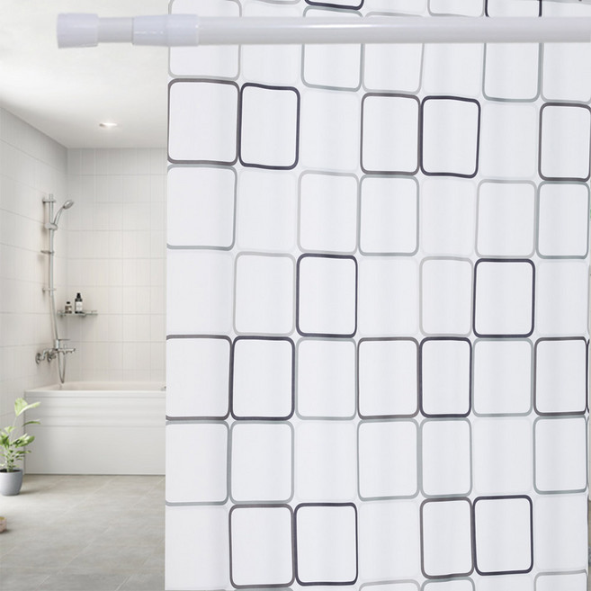 썬데코 패브릭 방수 샤워커튼 + 커튼링 12p + 샤워봉 6호, 브릭스, 1세트