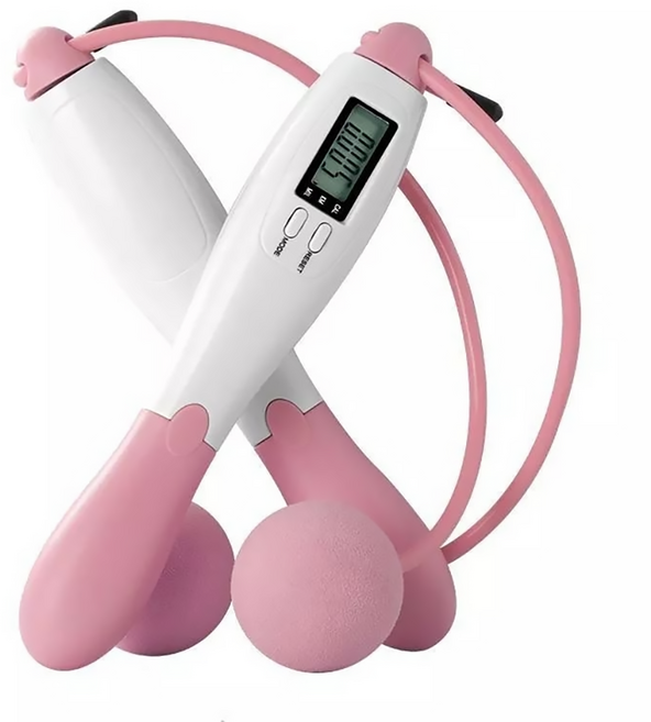 精算卡路里二合一計數跳繩, 粉白色, 1個