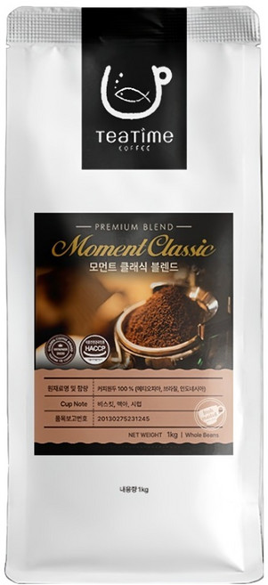TeaTime Coffee Moment 經典綜合咖啡豆, 1kg, 1個, 原豆(未研磨)