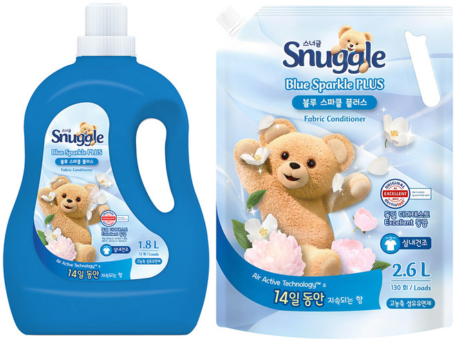 스너글 섬유유연제 블루스파클 플러스 본품 1.8L + 리필 2.6L, 1세트