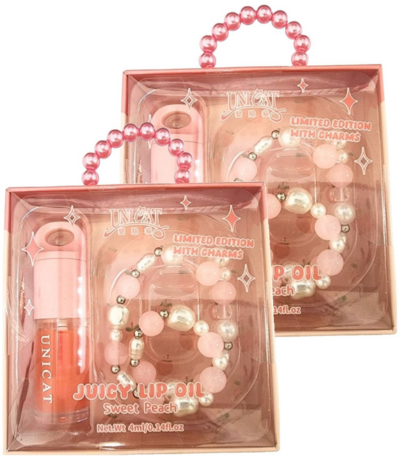 UNICAT 變臉貓 水光透潤玻璃唇油, 蜜桃, 4ml, 2個