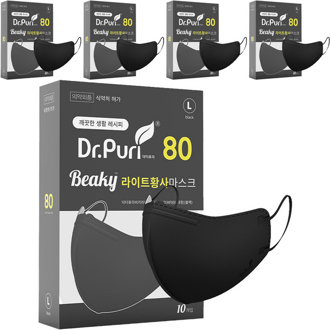 닥터퓨리 비키라이트 황사마스크 대형 KF80, 블랙, 5개, 10개입