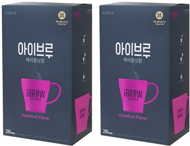 맥널티 iBrew 미니 헤이즐넛향 원두커피믹스, 200개입, 2개, 1g