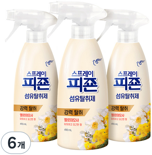 스프레이 피죤 섬유탈취제 강력탈취 오리지널, 490ml, 6개, 옐로미모사