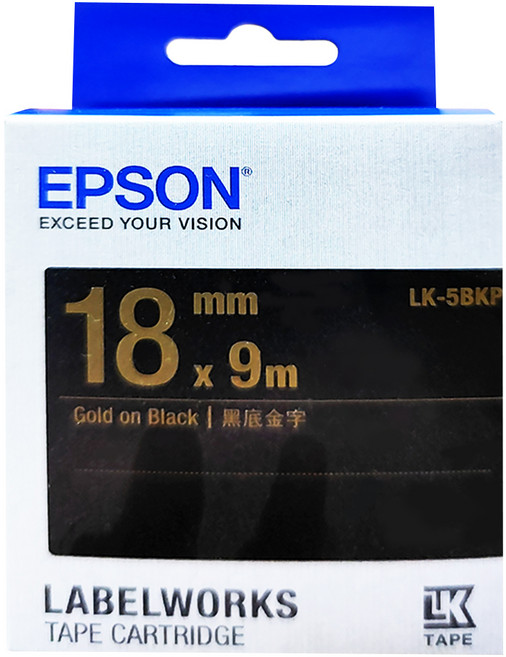 EPSON 標籤帶 LK-5BKP 18mm, 黑底金字, 9m
