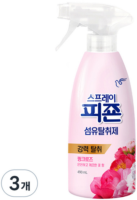 피죤 스프레이 섬유탈취제 본품 핑크로즈, 490ml, 3개