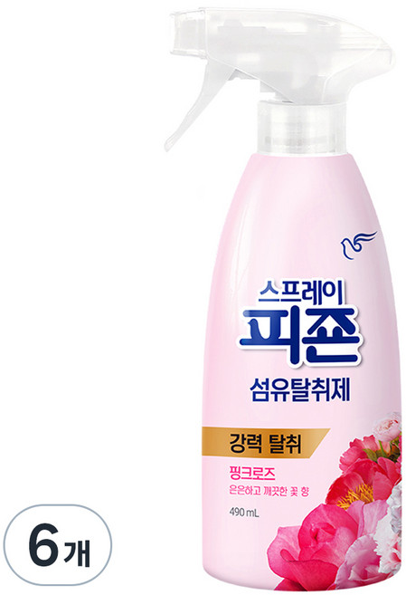 피죤 스프레이 섬유탈취제 본품 핑크로즈, 490ml, 6개