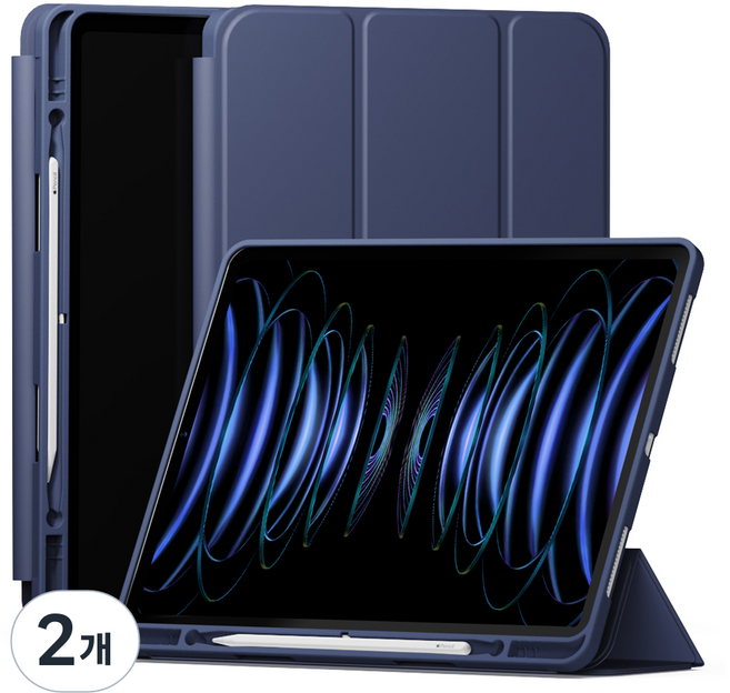 신지모루 스마트커버 펜슬 수납 태블릿 케이스, 네이비, 2개