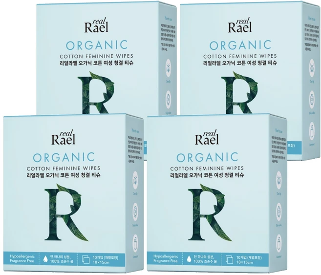 라엘 오가닉 코튼 여성 청결티슈, 50g, 4개 - 쿠팡
