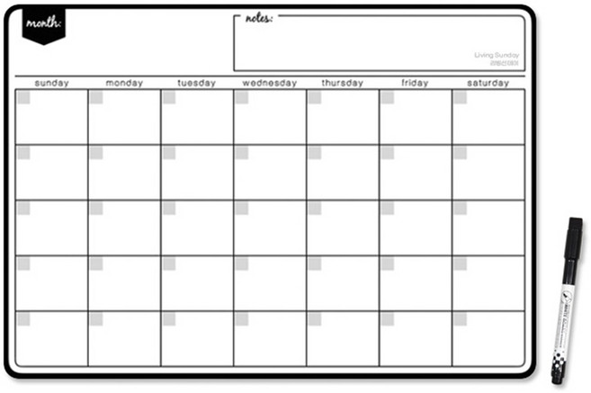 리빙선데이 냉장고 자석 달력 화이트보드 +보드마카펜, 고무자석