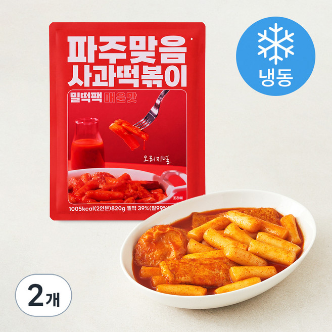 사과떡볶이 밀떡팩 매운맛 (냉동), 820g, 2개