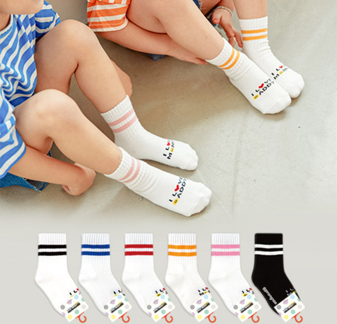 GGRN 아동용 마미 대디 AA 골지 양말 6켤레 세트