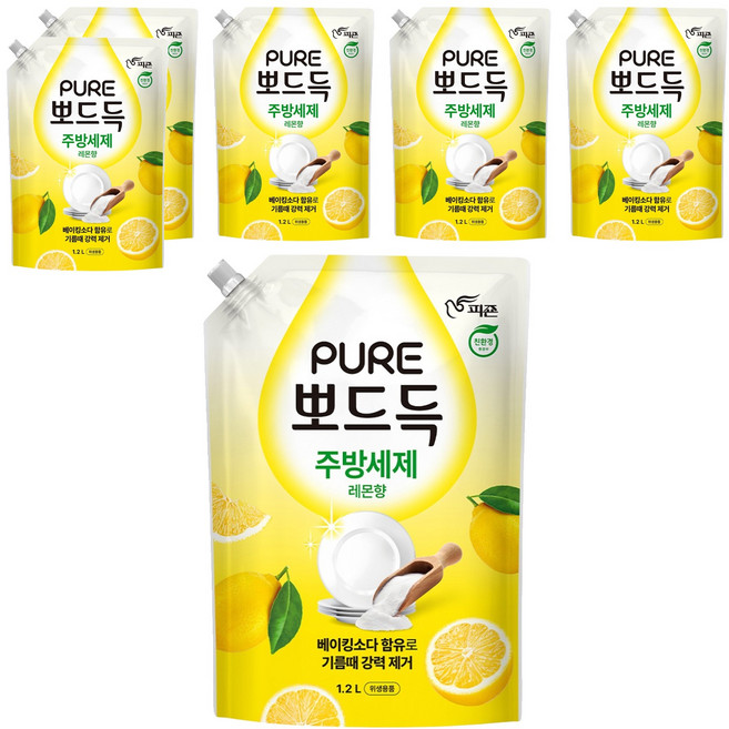 PURE 純 潔淨去油汙廚房洗潔精 檸檬香, 1.2L, 6個