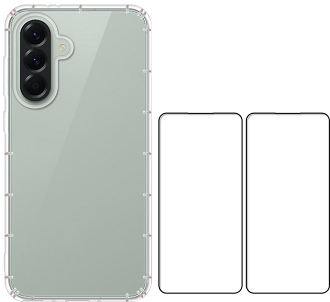 Red Moon 手機殼貼4件組 防摔手機軟殼 + 9H玻璃保貼 2個 + 3D鏡頭貼 SAMSUNG A56 5G適用, 透明色, 1組