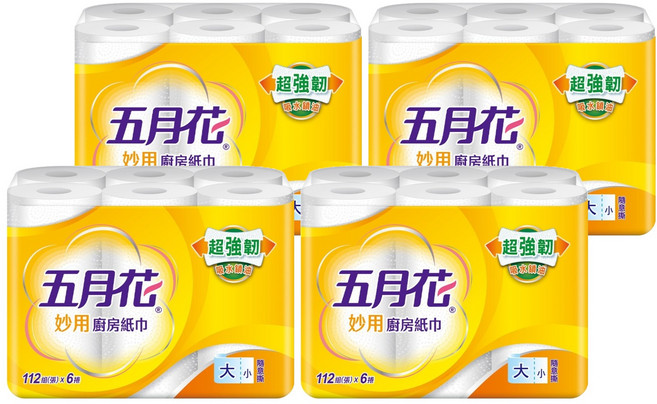 五月花 妙用廚房紙巾 112張, 6捲, 4袋