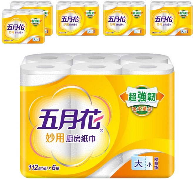 五月花 妙用廚房紙巾 112張, 6捲, 6袋