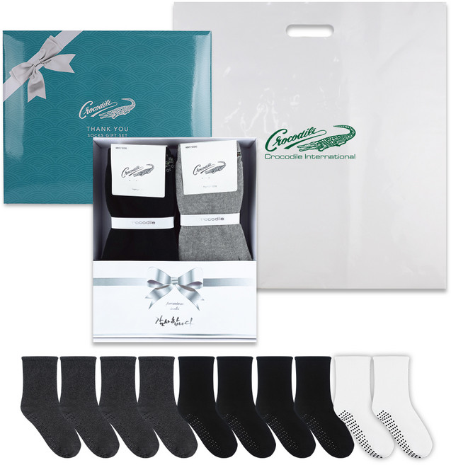 크로커다일 여성용 실버 넌슬립 무압박 양말 5족 CD331 + 남성용 실버 넌슬립 무압박 양말 CD330 선물세트