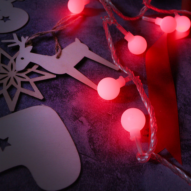 LED100구 연결 앵두전구 크리스마스전구 100구 2p + 무점멸전원잭, 투명선 + 적색, 100구, 1개