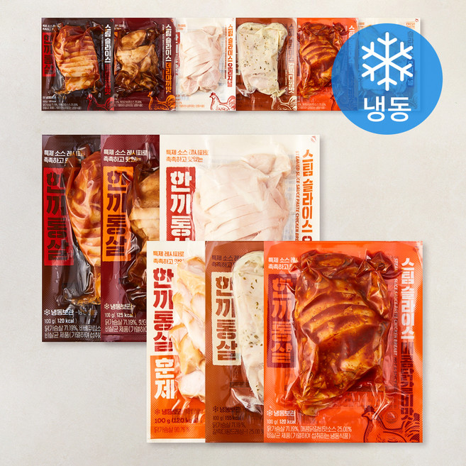 한끼통살 슬라이스 닭가슴살 6종 x 2p 믹스세트 (냉동), 100g, 1개입, 12개