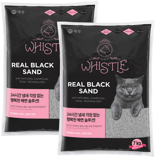 휘슬 리얼블랙샌드 고양이모래 리필, 7kg, 2개, 무향