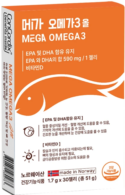 메가 오메가3 올 EPA 및 DHA 비타민D 함유 rTG형 젤리타입 30p, 1개, 30정 - 쿠팡