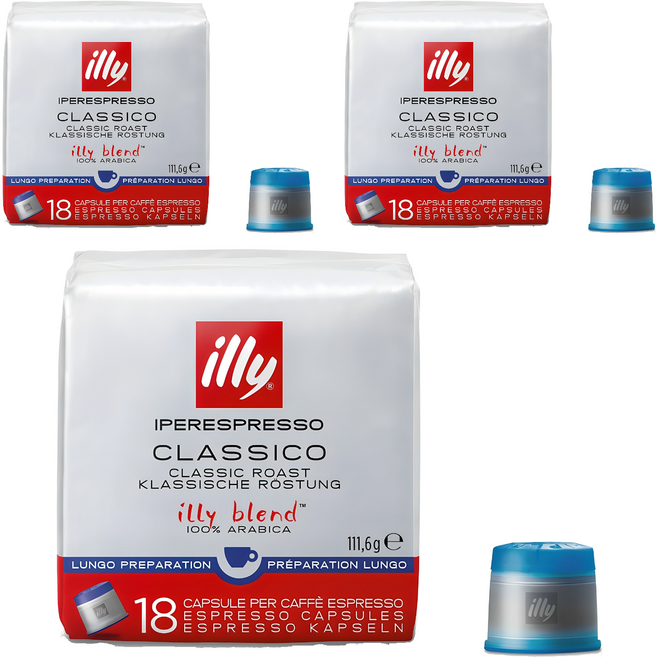 illy 意利 傳統烘焙LUNGO咖啡膠囊, 6.2g, 18顆, 3包