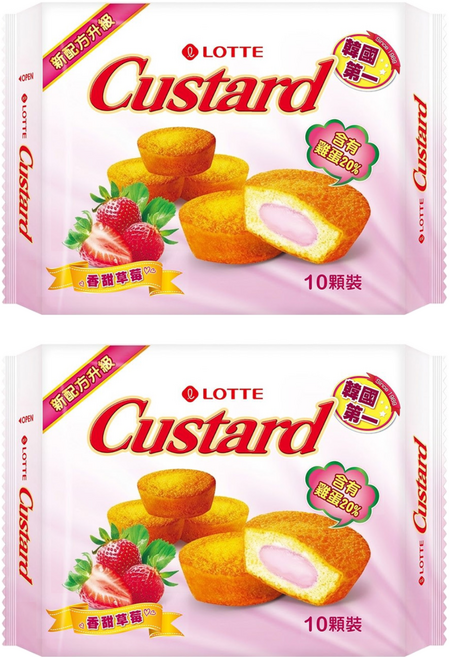 LOTTE 樂天 Custard 蛋黃派 草莓 10包, 220g, 2盒