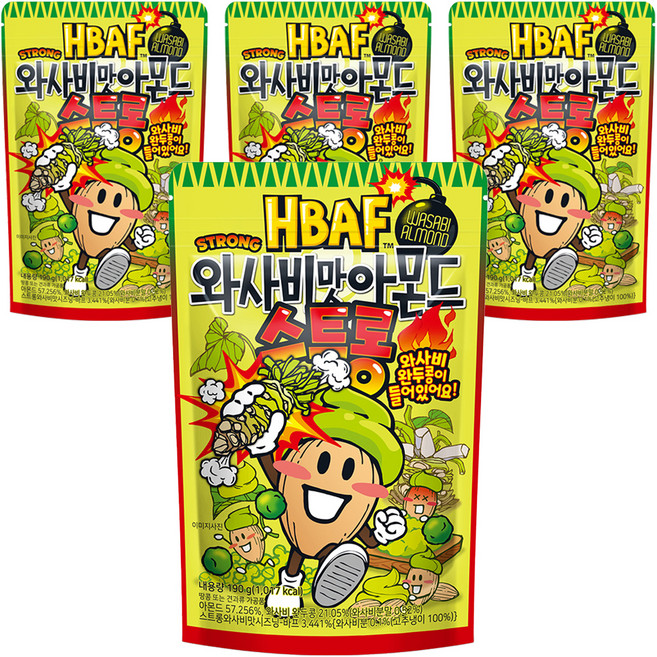 바프 와사비맛 아몬드 스트롱, 4개, 190g