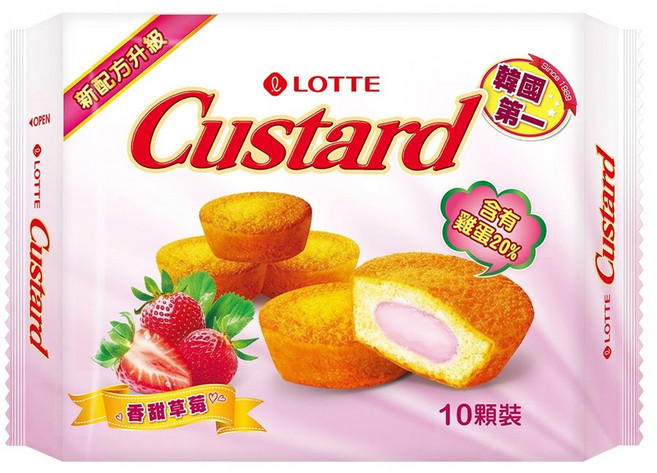 LOTTE 樂天 Custard 蛋黃派 草莓 10包, 220g, 1盒