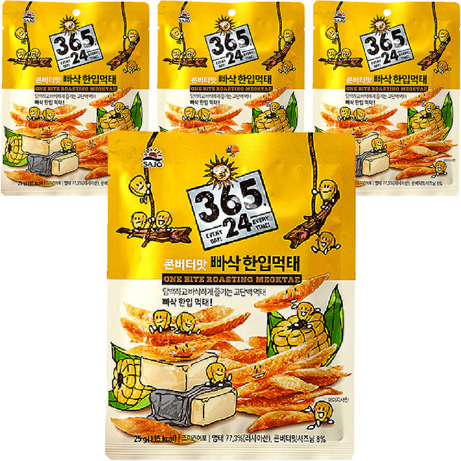 삼육오점이사 사조 한입 먹태 콘버터맛, 25g, 4개