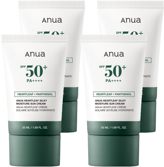 아누아 어성초 실키 모이스처 선크림 SPF50+ PA++++, 4개, 50ml