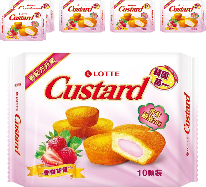 LOTTE 樂天 Custard 蛋黃派 草莓 10包, 220g, 6盒