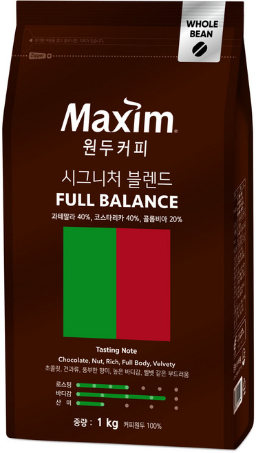 맥심 원두커피 시그니처 블렌드 풀 밸런스, 홀빈(분쇄안함), 1kg, 1개